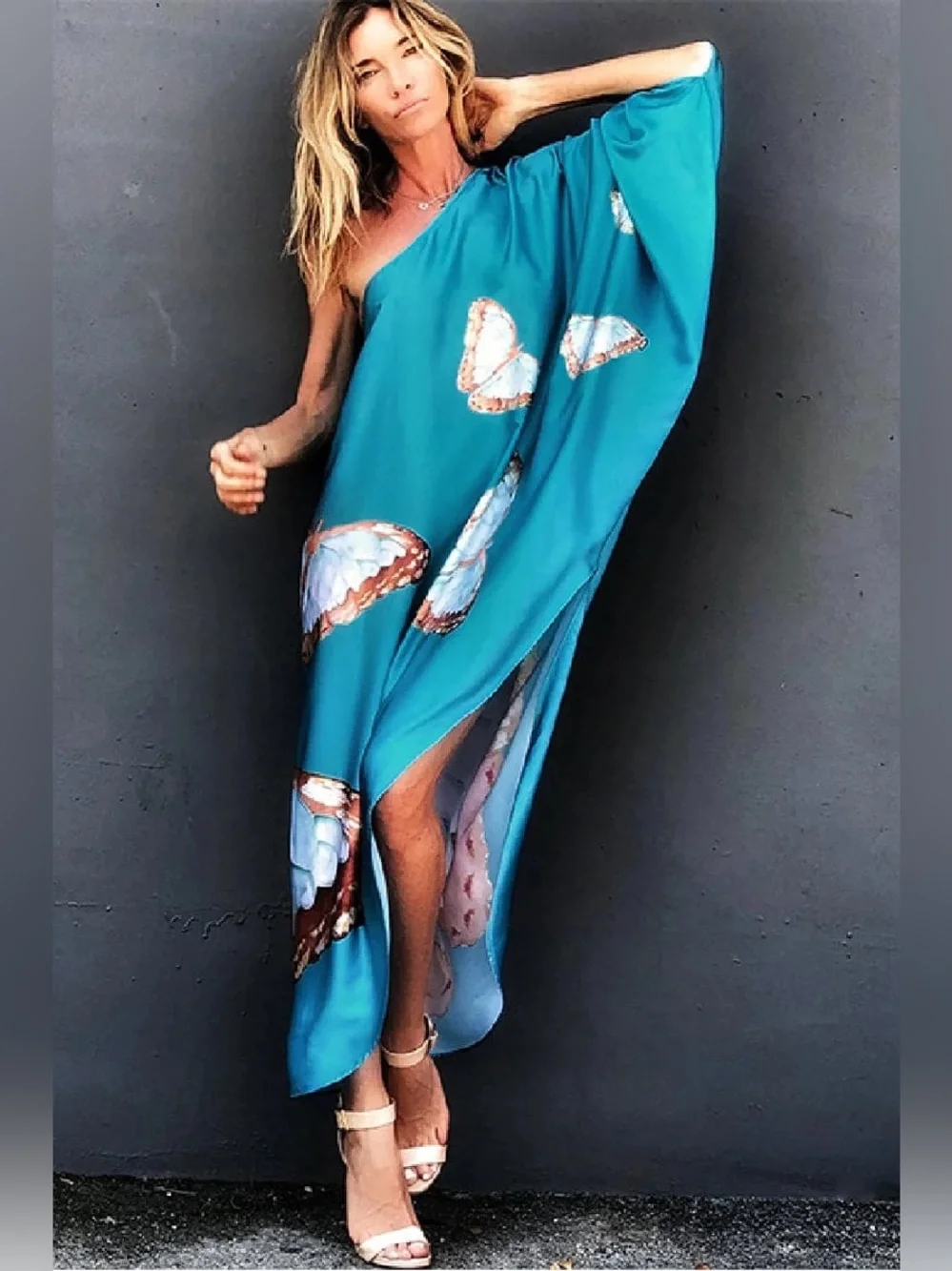 Ramona La Rue Renee Kaftan off shoulder maxi 100% silk
